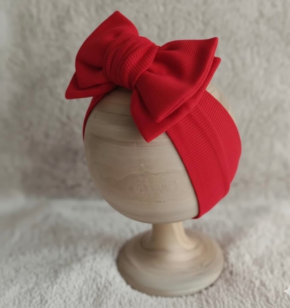 RED ribbed larger bow headband