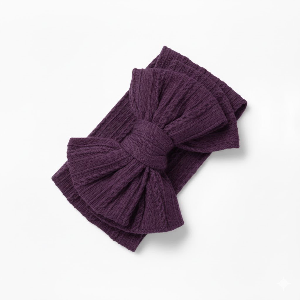 Dark purple double bow knitted headband