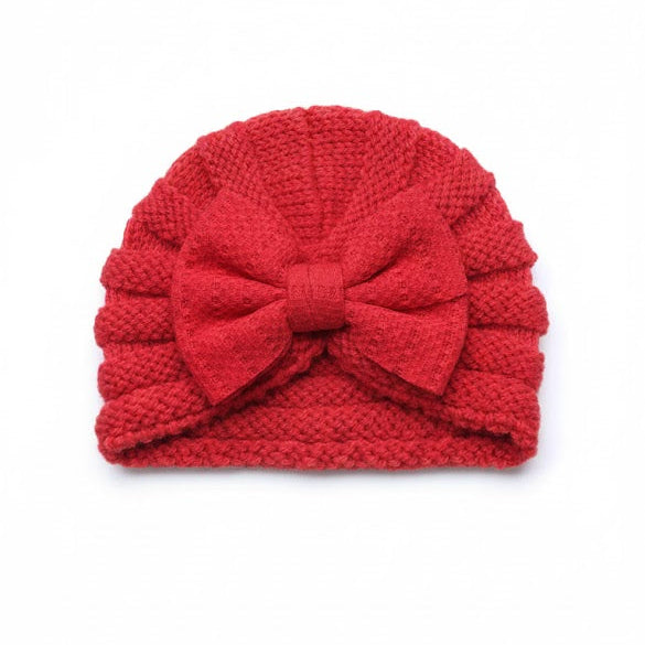 red wool bow cap
