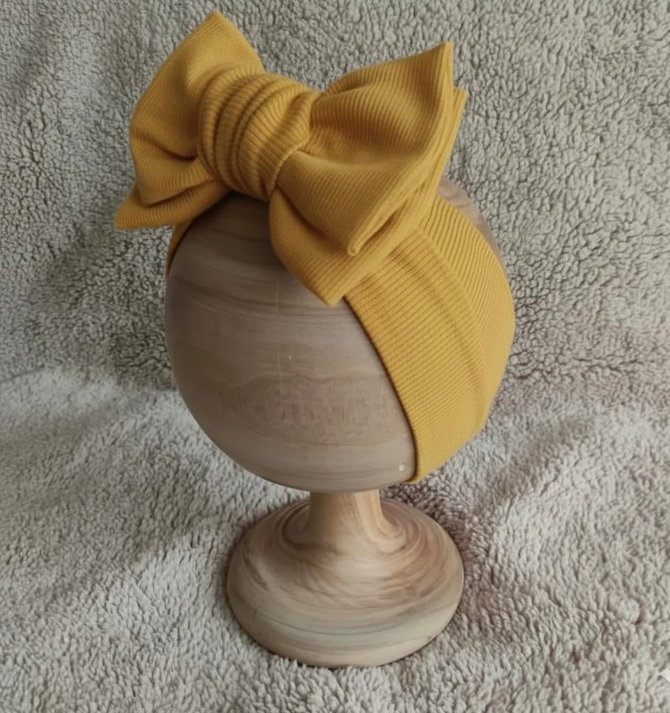 mustard ribbed larger bow headband