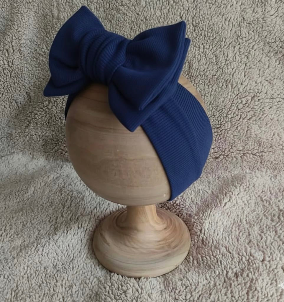 navy blue ribbed larger bow headband