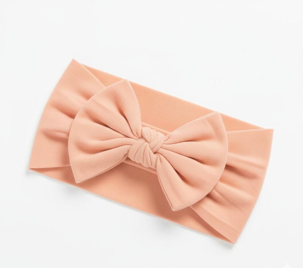 peach soft nylon baby bow headband