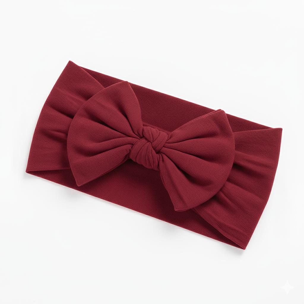maroon soft nylon baby bow headband