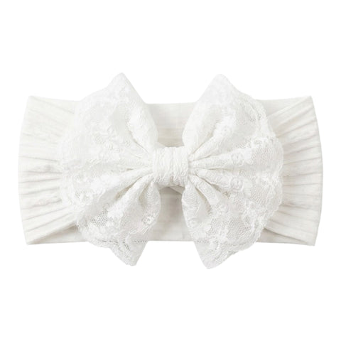Elegant WHITE lace  bow soft headband