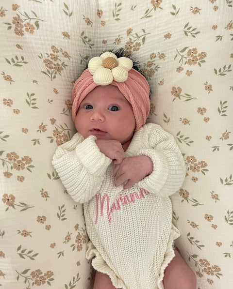 Pink cute flower knit lining soft headband
