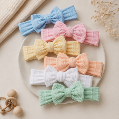 set of 6 pastel color bow headbands