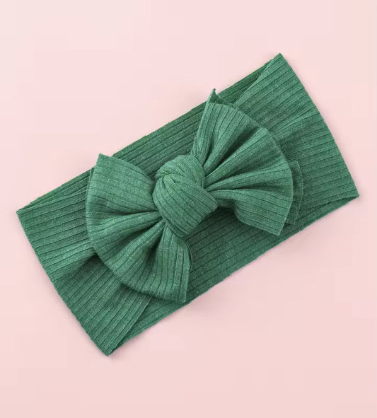 green ribbed bow headband