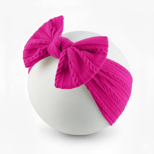 Hot pink cable knit wire single bow headband