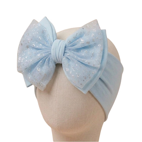 Sky blue  shiny mesh double bow soft headband