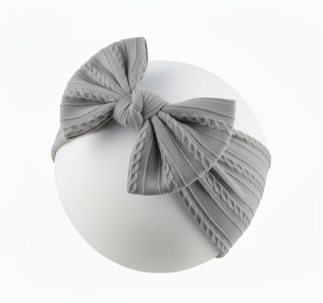 Grey cable knit wire imported nylon bow headwrap