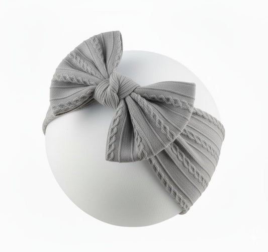 Grey cable knit wire imported nylon bow headwrap