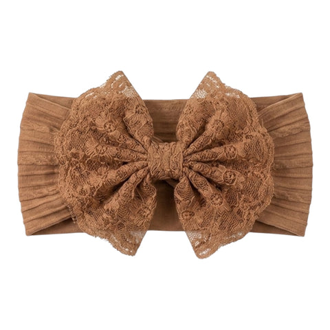 Elegant BROWN lace  bow soft headband