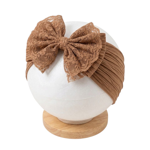 Elegant BROWN lace  bow soft headband