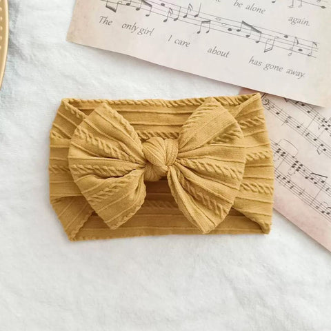 mustard cable knit wire single bow headband
