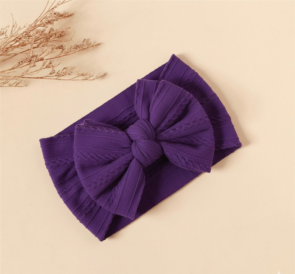 Dark purple double bow knitted headband