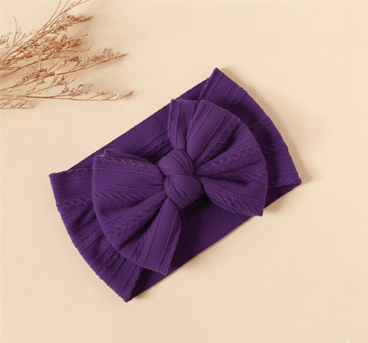 Dark purple double bow knitted headband