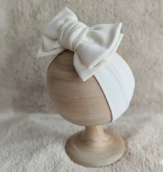 off white  ribbed larger bow headband