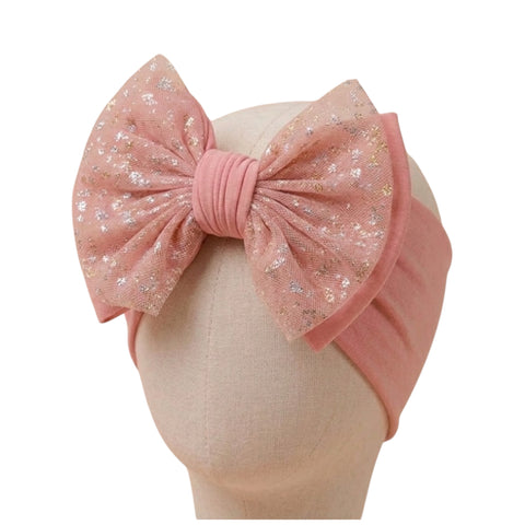 Elegant peach    shiny mesh double bow soft headband