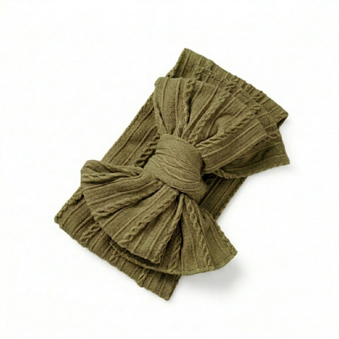 Olive green double bow knitted headband
