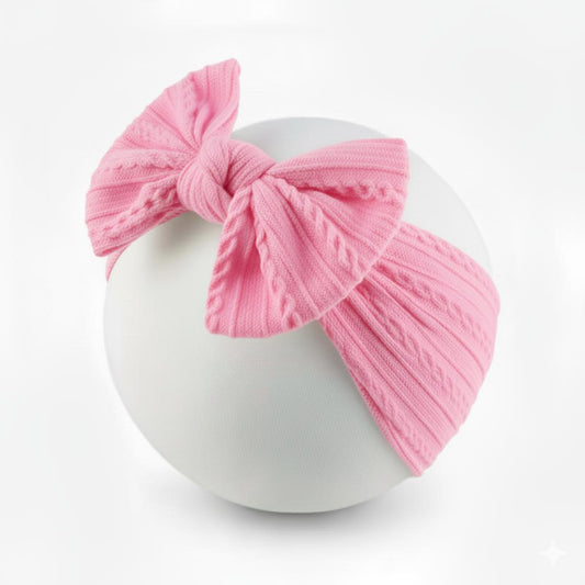 Baby pink cable knit wire imported nylon single bow headband
