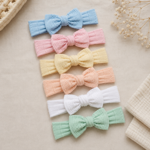 set of 6 pastel color bow headbands