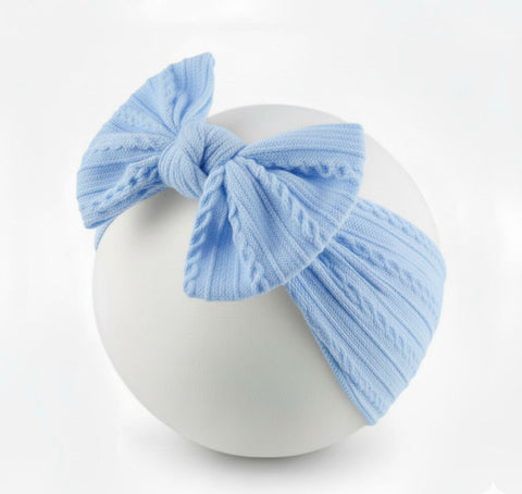 Blue cable knit wire imported nylon bow headwrap