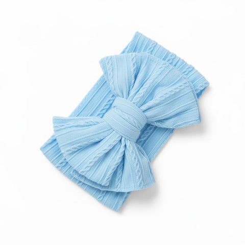 Sky blue double bow knitted headband