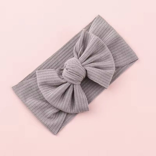 grey ribbed bow headband