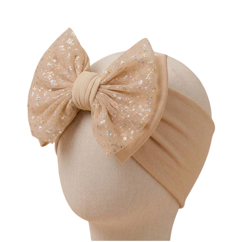 Elegant golden   shiny mesh double bow soft headband