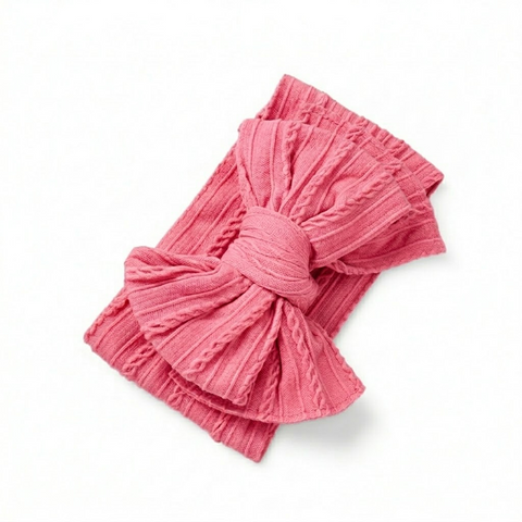 Rose pink double bow knitted headband