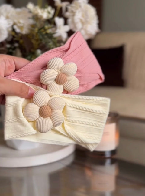cute flower knit lining soft headband off- WHITE