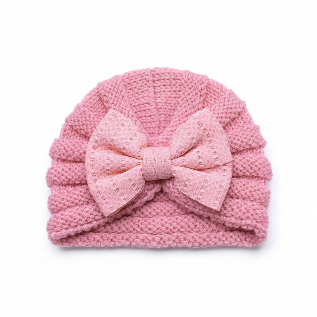 pink wool bow cap