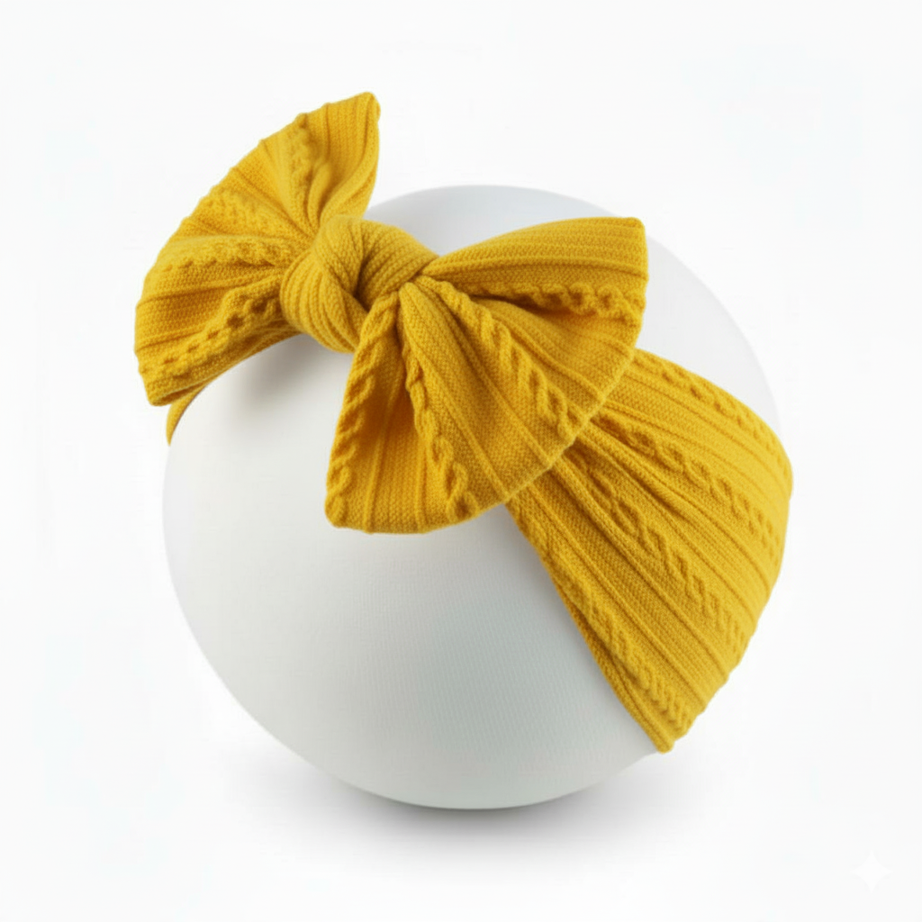 yellow knit lining single bow headband