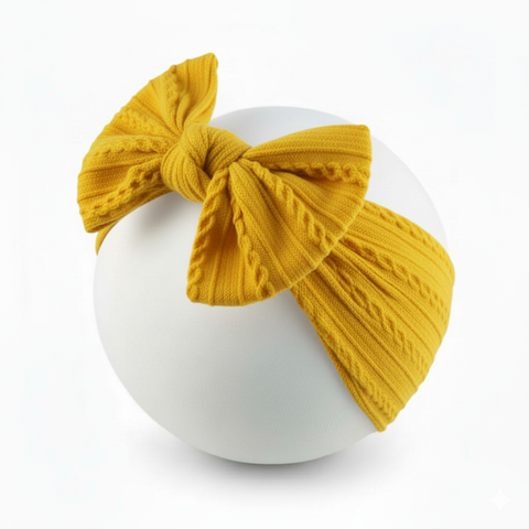 Butter yellow knit lining single bow headband