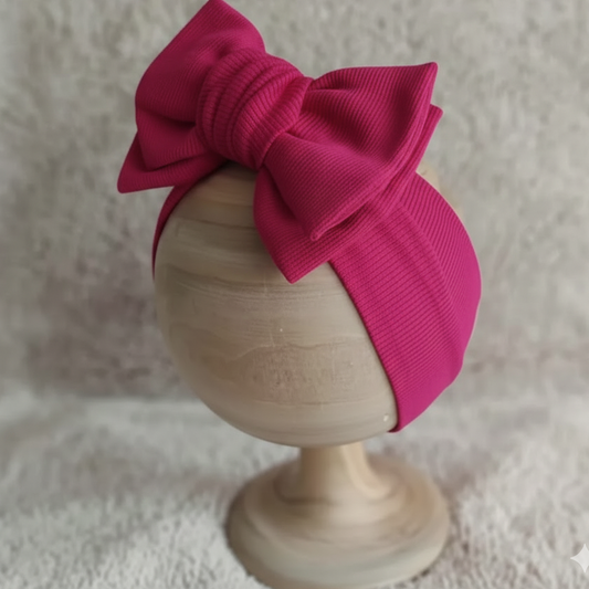 Hot pink ribbed larger bow headband