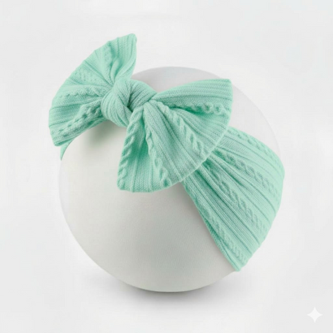 Seafoam cable knit wire imported nylon single bow headband