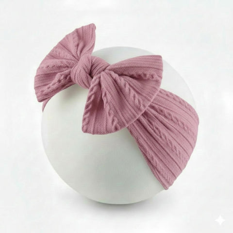 Rose pink cable knit wire single bow headband