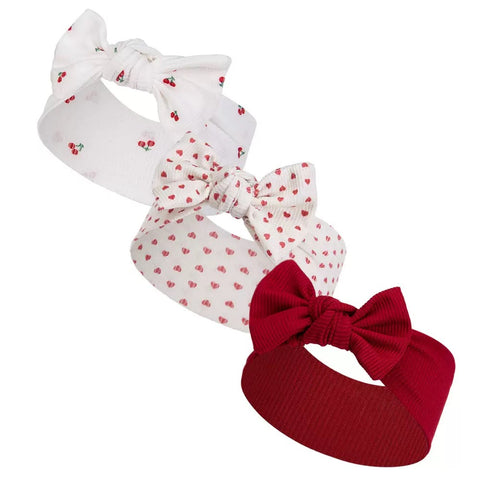 3Pcs/set solid with floral print ribbed headbands (cherry heart)