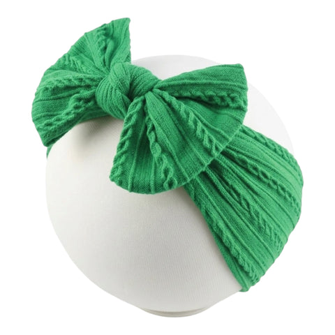 green cable knit wire single bow headband