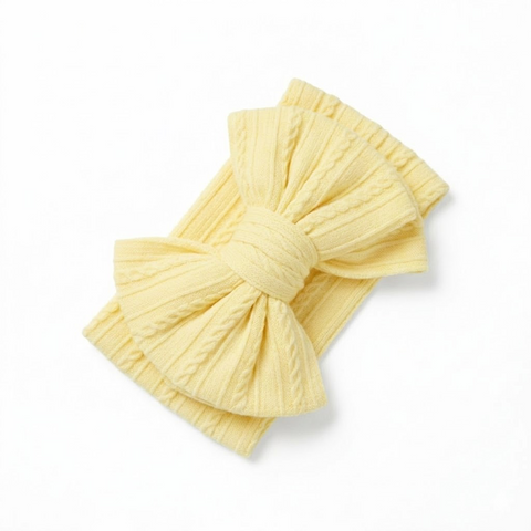 Pastel yellow double bow knitted headband