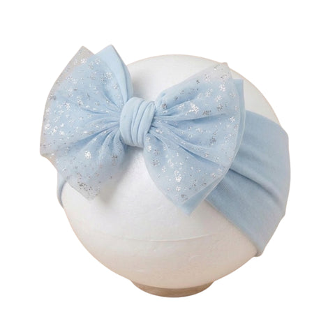 Sky blue  shiny mesh double bow soft headband