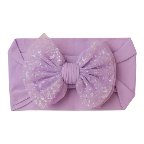 Lilac shiny mesh double bow soft headband