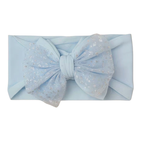 Sky blue  shiny mesh double bow soft headband