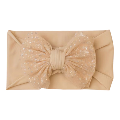 Elegant golden   shiny mesh double bow soft headband