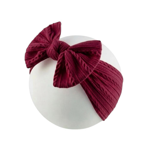 Dark fuchsia cable knit wire imported nylon single bow headband