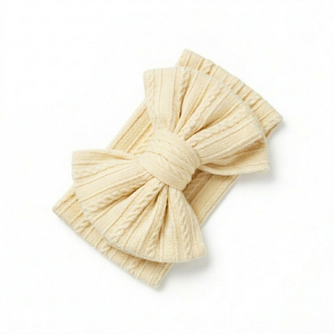 Creamy white double bow knitted headband