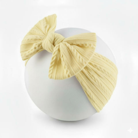 pastel yellow cable knit wire single bow headband