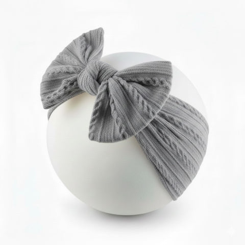 Grey cable knit wire single bow headband