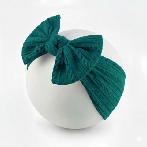 teal blue cable knit wire single bow headband