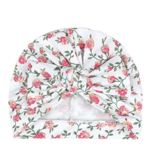floral printed soft baby bow cap